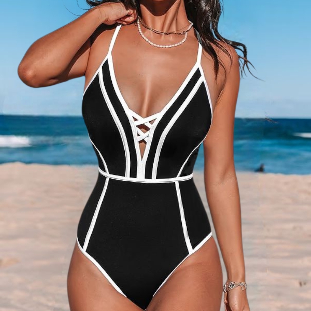 Elegant Black and White Women's Swimsuit